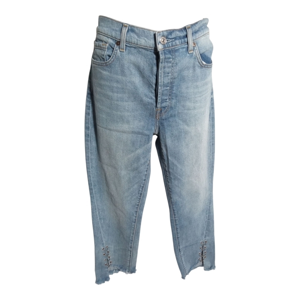 7 For All Mankind Women's Cropped Raw-Hem Studded Button Front Jeans Size 31 - Picture 2 of 9